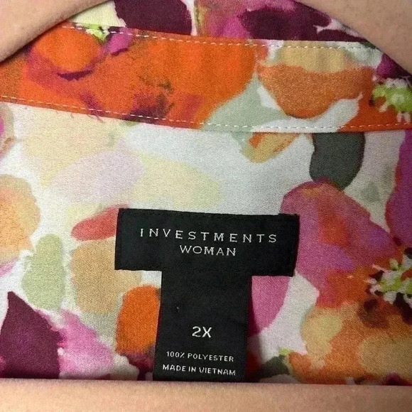 Investments Floral Button Down Tie Front Long Sleeve Top Size 2X - Picture 2 of 10